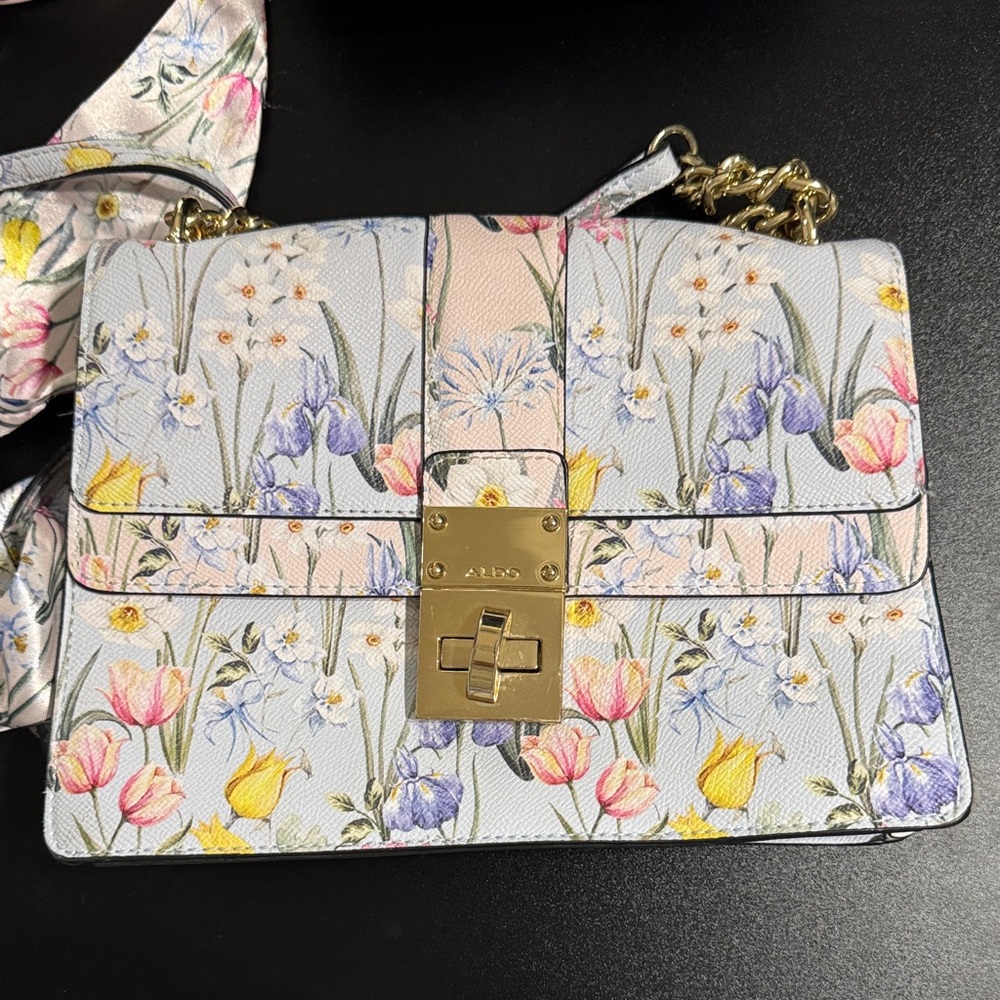 Aldo Pastel Floral Crossbody Bag with Gold Hardware